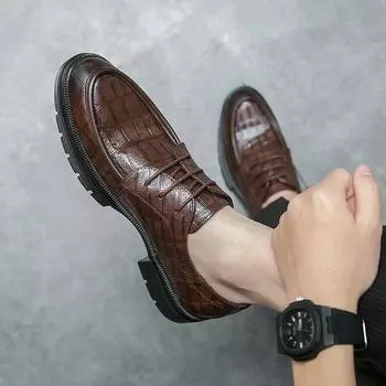 Fashion2024 Brand Retro Men Dress Shoes Brogue Party Leather Formal Shoes Wedding Shoes Men Flats Male Oxfords Slip on Loafe Size 38-46 38 чёрный