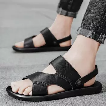 Fashion2024 Черные летние сандалии для мужчин Кожаные сандалии Мужские роскошные сандалии Мужские белые повседневные туфли Мужские сандалии Zapatos De Hombre 39 чёрный