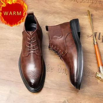 Fashion2024 Classic Winter Men s Cotton Shoes Warm Plush Men s Ankle Boots Business Casual Shoes Outdoor Thick Soled Short Boots 38