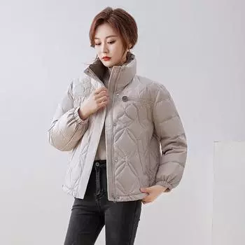 FASHION2024 down jacket winter zipper temperament commuter stand-up collar slim 90 white duck down jacket women s Clothes S