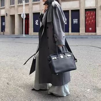 FASHION2024 двубортный тренчкот с лацканами для женщин свободного силуэта со шнуровкой, среднее и длинное пальто свободного покроя Одежда XS