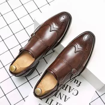 Fashion2024 Fashiona Leather Casual Shoe Men Loafers Luxury Band Male Dress Shoes Leisure Style Big Size 38-48 Men Buckle Leather Shoes 38 чёрный