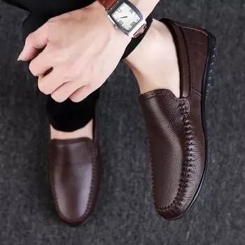 Fashion2024 Мужские мокасины из натуральной коровьей кожи, модные мокасины ручной работы, мягкие дышащие черные туфли-лодочки для мужчин, большие размеры 36-47 36 чёрный