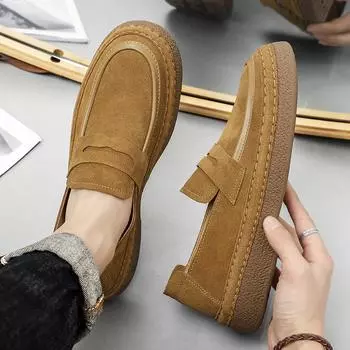 Fashion2024 Genuine Leather Casual Men Shoes Design Sneakers Man Comfortable Men Loafers Hot Sale Moccasins Driving Board Shoe 38 коричневый