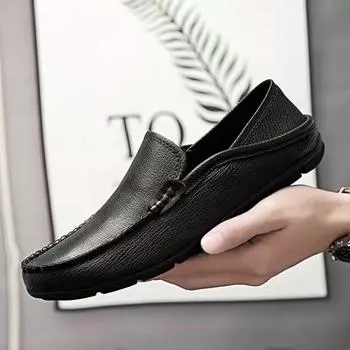Fashion2024 Genuine Leather Men Shoes Luxury Trendy Casual Slip on Formal Loafers Men Moccasins Italian Black Male Driving Shoes Luxury 36