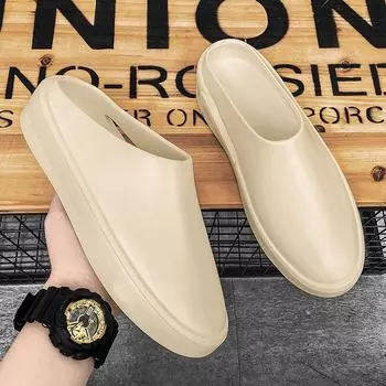 Мода 2024 Горячая Распродажа Новые Мужские Тапочки Шлепанцы Мужская Пляжная Обувь Летняя Новая Мода Крутые Уличные Полутапочки Для Мужчин Sandalias Hombre 36 бежевый