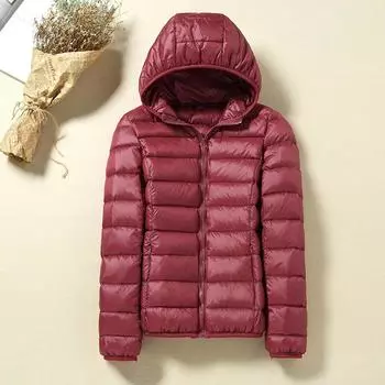 FASHION2024 и Зимняя новая легкая куртка-пуховик женская с капюшоном короткая тонкая легкая куртка большого размера одежда S