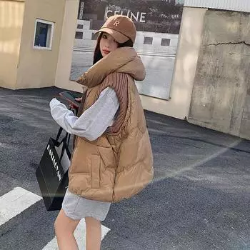 FASHION2024 и зимняя новая жилетка-пуховик женская с капюшоном повседневная мода трикотажные манжеты белая куртка-пуховик Одежда M белый