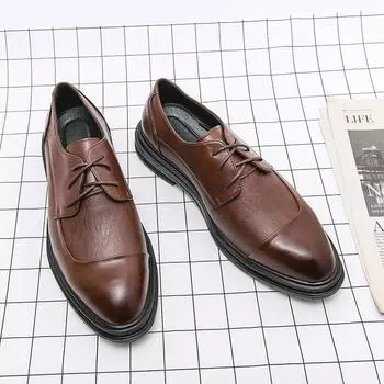 Fashion2024 Классические брендовые повседневные туфли из кожи на шнуровке с толстой подошвой, износостойкие мужские туфли-броги, новые модные мужские деловые туфли 38 чёрный