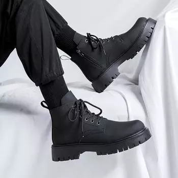 Fashion2024 Кожаные носки мужские ботильоны мужская обувь для мужчин кроссовки осень зима винтажная классическая мужская повседневная обувь для мотоциклистов 38 чёрный