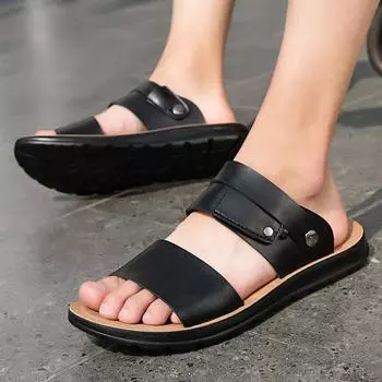 Fashion2024 Летние мужские сандалии для отдыха на открытом воздухе Черные пляжные шлепанцы Мужские тапочки Нескользящие Легкие балетки Повседневная обувь Zapatos Hombre 38 чёрный