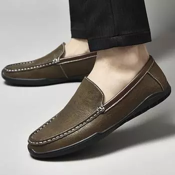 Fashion2024 Male Flat Bottomed Casual Shoes Luxury Brand Loafers Leather Casual Shoes Handmade Moccasins Men Comfortable Driving Shoes 37 чёрный