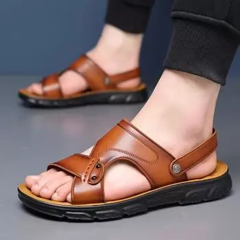Fashion2024 Мужские модные сандалии ручной работы из кожи, сандалии для мужчин, удобная и прочная летняя обувь для отдыха на открытом воздухе, большой размер 38-48 38 чёрный