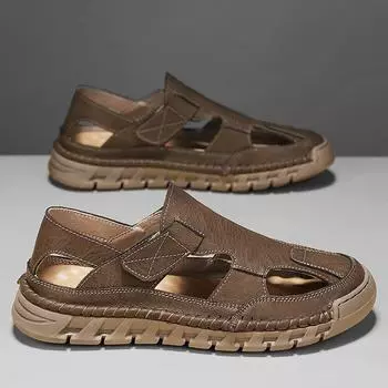 Fashion2024 Men s Slippers Summer Soft New Sandals Men Leather Sandals Adult Thick-soled Beach Shoes Non-slip Open-toe Sandals 39 коричневый