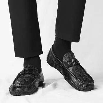Fashion2024 Модные итальянские мокасины, модельные туфли, мужские мокасины, универсальные кожаные офисные туфли, стильные мужские формальные свадебные туфли 38 чёрный