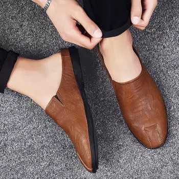 Fashion2024 Мужские летние новые модные повседневные полутапочки мужские дышащие мокасины из коровьей кожи мокасины мягкие сандалии из натуральной кожи 38 бежевый