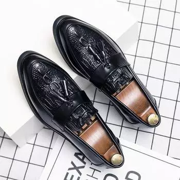 Fashion2024 Мужские лоферы с кисточками Мужские кожаные мужские туфли кожаные Mocassin homme Calzado hombre Zapatos de hombre Мужская обувь большого размера 48 38 чёрный