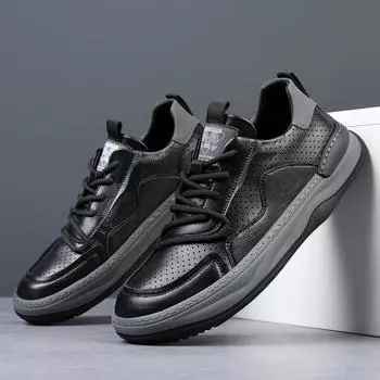 Fashion2024 натуральная кожа выдалбливают мужская повседневная обувь удобные дышащие кроссовки на шнуровке нескользящие оксфордские туфли на открытом воздухе вулканизированная обувь 38 чёрный