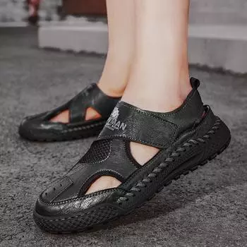 Fashion2024 New All-match Male Casual Shoes Lightweight Outdoor Men Leather Sandals for Men Beach Shoes Breathable Men s Summer Sandals 38 чёрный