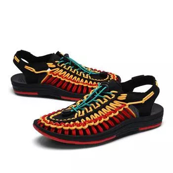 Fashion2024 New Arrival Summer Men s Shoes Breathable Beach Loafers Hand Woven Roman Sandals High Quality Men s Comfortable Flats 35