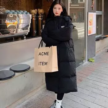 FASHION2024 new cotton-padded women s knee long down cotton-padded college style winter small man cotton-padded jacket Clothes S 85-50 kg чёрный