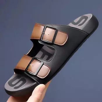 Fashion2024 New Designer Casual Buckle Male Sandals Fashion Retro Open-toe Soft-soled Outdoor Beach Shoes Slippers for Men 38