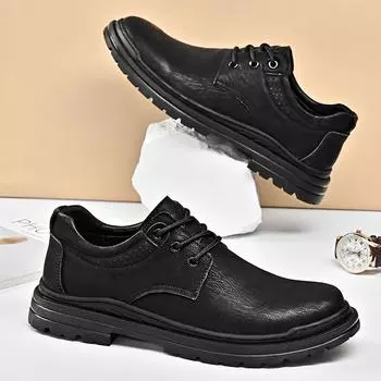 Fashion2024 Новые туфли-оксфорды из натуральной кожи Дышащие уличные кроссовки Мужская обувь Кожаная обувь ручной работы Повседневная обувь Прогулочная обувь для мужчин 38 чёрный