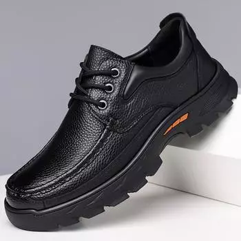 Fashion2024 New Leather Men Driving Shoes CasualLace-Up Business Shoes Breathable All-match Men Flats Fashion Moccasins Walking Shoes 38 чёрный