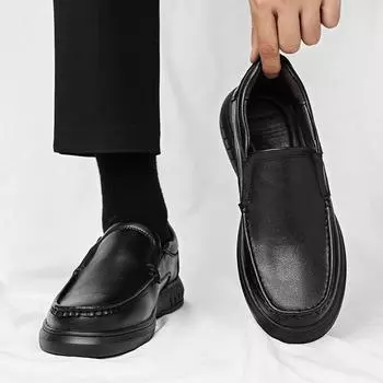 Fashion2024 New Men s Office Shoes Slip on Loafers Handmade Leather Casual Footwear Male Comfortable Outdoor All-match Man Sneakers 38 чёрный