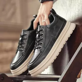 Fashion2024 Новые мужские туфли Повседневные кроссовки Мужские износостойкие уличные кроссовки Forrest Gump для мужчин Кожаные кроссовки для бега 39 чёрный