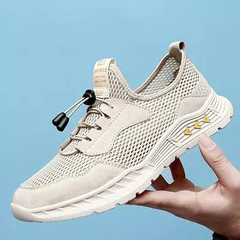 Fashion2024 Новые летние сетчатые туфли мужские кроссовки больших размеров легкие дышащие прогулочные туфли удобные повседневные мужские туфли 38 бежевый