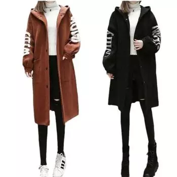 FASHION2024 New winter plus size sweater hooded woolen jacket women s cardigan medium and long trench coat Clothes M [Recommended within 50kg] чёрный