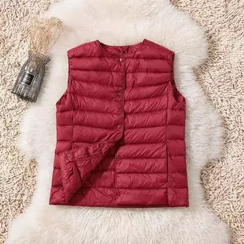 FASHION2024 новый женский жилет без воротника с подкладкой из пуха с V-образным вырезом, легкий и переносной, теплый жилет большого размера, одежда M