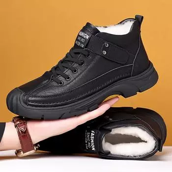 Fashion2024 Новые рабочие туфли мужские ботинки на платформе мужские защитные ботинки модного качества с меховыми сапогами уличные ботинки Zapatos De Hombre 38 чёрный