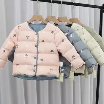 FASHION2024 Новая детская куртка-пуховик для мальчиков и девочек, теплая куртка с длинным рукавом из белого утиного пуха, детская зимняя верхняя одежда 90cm белый