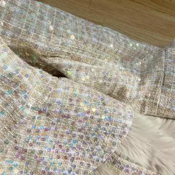 FASHION2024 Новая куртка из шерсти с пайетками, женская модная меховая интегрированная куртка, тяжелая промышленность, свободная одежда S розовый