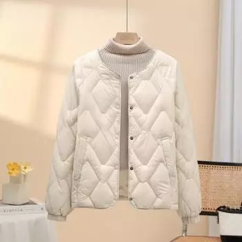FASHION2024 Новая ромбовидная легкая куртка-пуховик женская короткая модная и зимняя теплая маленькая куртка белая утиная пуховая одежда S легкие хаки