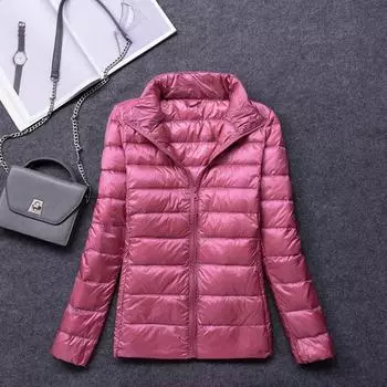 FASHION2024 Новая тонкая куртка-пуховик женская легкая короткая с воротником-стойкой Slim Fit легкая зимняя куртка большого размера с капюшоном Одежда S белый