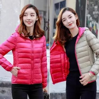 FASHION2024 новая женская одежда легкая и тонкая женская двухсторонняя женская одежда с капюшоном короткая куртка-пуховик с обеих сторон Одежда M