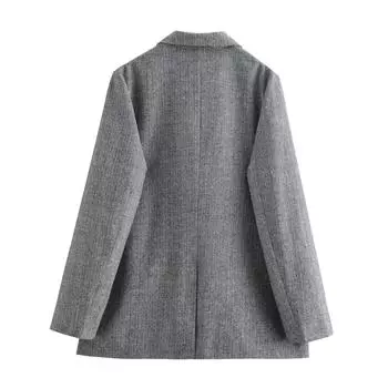 FASHION2024 новая женская одежда свободная повседневная простая темпераментная с длинными рукавами и подплечниками блейзер с узором «елочка» Одежда S