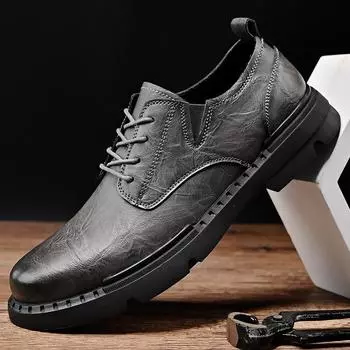 Fashion2024 Новые ботинки для альпинизма из коровьей кожи на шнуровке, мужская повседневная рабочая обувь, высококачественная брендовая модная деловая повседневная кожаная обувь 38 чёрный