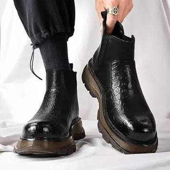 Fashion2024 Новые черные кожаные ботинки для мужчин зимние ботинки мужские водонепроницаемые короткие ботинки на шнуровке мужские походные ботинки Bottes Pour Hommes 39 чёрный