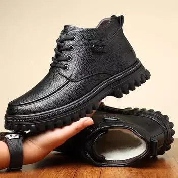 Fashion2024 Новые дизайнерские зимние ботинки для мужчин, модные повседневные черные теплые хлопковые ботинки из коровьей кожи, мужские ботильоны на платформе для мужчин 38