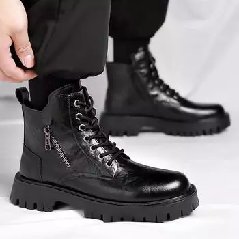 Fashion2024 Новые мужские ботинки зимняя повседневная обувь модные кожаные ботинки мужские высококачественные резиновые сапоги для верховой езды Equestr Botas Hombre 38 чёрный