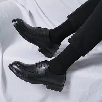 Fashion2024 Новые мужские кожаные туфли с резиновой подошвой, большие размеры 38-46, мужская обувь для офиса, мужские кожаные туфли-оксфорды для мужчин 38 чёрный