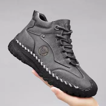 Fashion2024 Новые мужские кожаные высокие ботинки Классические мотоциклетные ботинки для отдыха и прогулок Дорожные ботинки до середины голени Теплые плюшевые меховые ботинки 38