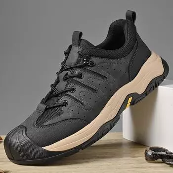 Fashion2024 Новые мужские кроссовки из натуральной кожи на шнуровке для походов, высококачественная обувь для активного отдыха, мужская повседневная обувь ручной работы 38 чёрный