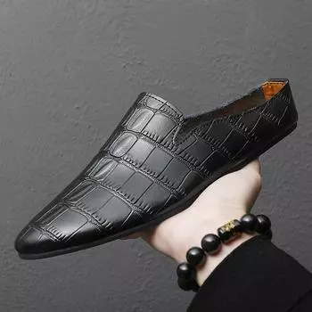 Fashion2024 Новые мужские повседневные туфли Модные тапочки Мужские мокасины Мужские балетки Пляжные сандалии Домашние мюли Обувь Мягкие мужские шлепанцы Полутапочки 36 чёрный