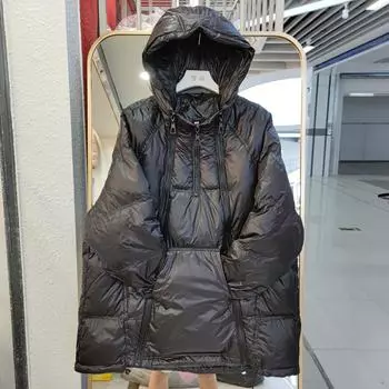 FASHION2024 Новый свитер пуховик женский средний и длинный свободный с капюшоном многозастегивающийся зимняя флисовая куртка модная одежда S белый