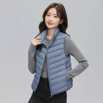 FASHION2024 Новый женский короткий легкий пуховый жилет Зимний 90 Белый утиный пуховик Одежда для пуховиков S